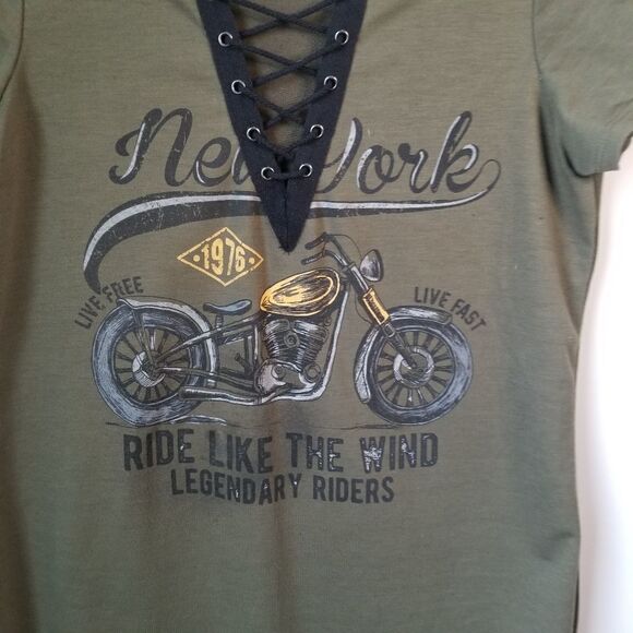 Lace V-Neck Motorcycle T-Shirt/Dress  - Picture 2 of 4